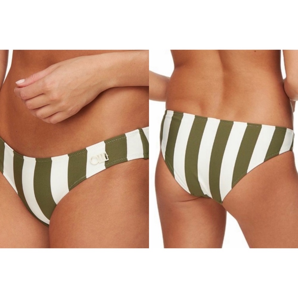 SOLID & STRIPED The Elle Bikini Bottom Olive Green White Stripe Swim Sma…